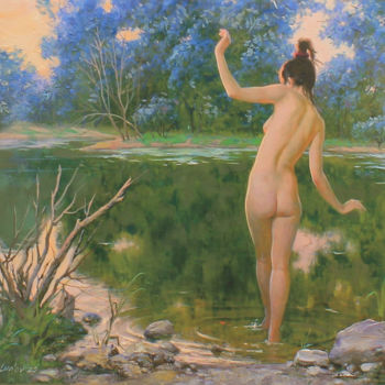 Painting titled "Вечер" by Evgenii Luniov, Original Artwork, Oil