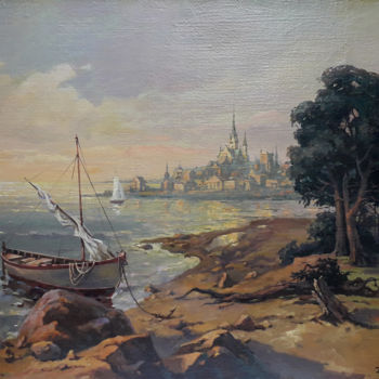 Картина под названием "Прибрежный пейзаж" - Евгений Лунёв, Подлинное произведение искусства, Масло