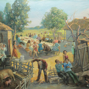 Malerei mit dem Titel "Свадьба" von Evgenii Luniov, Original-Kunstwerk, Öl