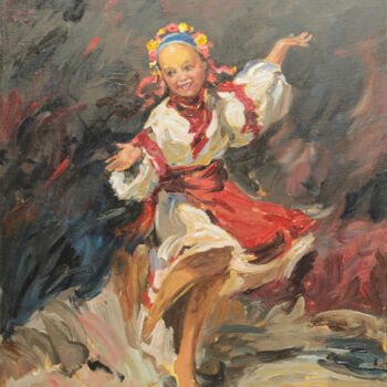 Картина под названием "Танцующая девочка,…" - Евгений Лунёв, Подлинное произведение искусства, Масло