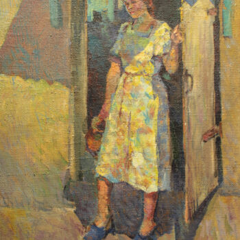 Malerei mit dem Titel "Женщина с кувшином" von Evgenii Luniov, Original-Kunstwerk, Öl