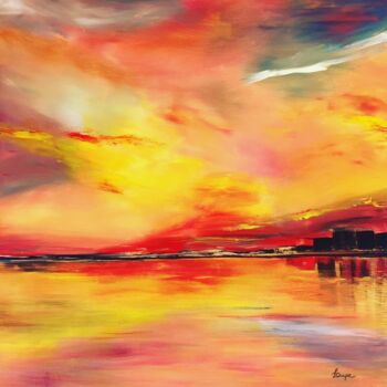 Painting titled "ORANGE SUNSET" by Lupe Rocha, Original Artwork, Acrylic