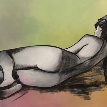 Painting titled "RELAXED -  Laying W…" by Lupe Rocha, Original Artwork, Acrylic