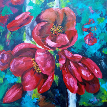 Painting titled "Large red flowers" by Tatyana Lysenko, Original Artwork, Oil