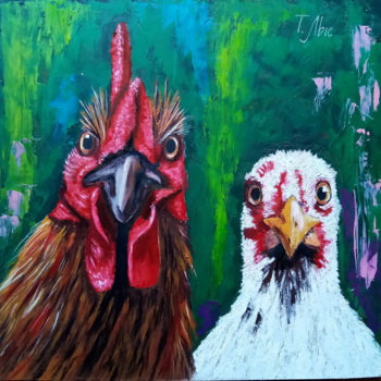 Pintura titulada "Rooster and hen" por Tatyana Lysenko, Obra de arte original, Oleo
