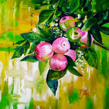 Painting titled "Branch with apples" by Tatyana Lysenko, Original Artwork, Oil