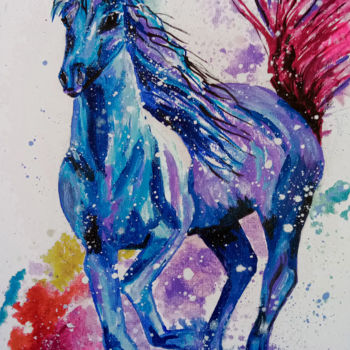 Peinture intitulée "Blue Horse" par Tatyana Lysenko, Œuvre d'art originale, Huile