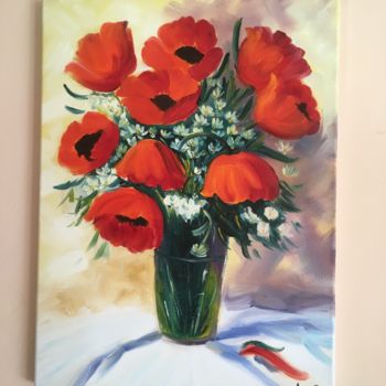 Painting titled "Mohnblume Maki" by Liudmila Cyranek, Original Artwork, Oil