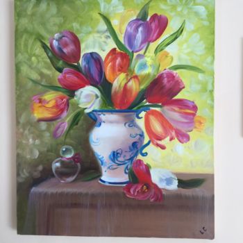 Malerei mit dem Titel "Tulpen" von Liudmila Cyranek, Original-Kunstwerk, Öl