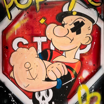 Painting titled "Popeye" by Lussy, Original Artwork, Acrylic Mounted on Wood Stretcher frame