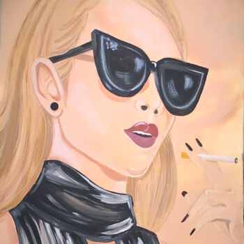 Painting titled "Blonde sunglasses A…" by Lussy, Original Artwork, Acrylic Mounted on Wood Stretcher frame