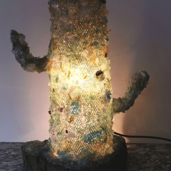 Escultura intitulada "Cactus sur support…" por Cazenave, Obras de arte originais, Vidro