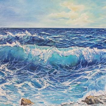 Painting titled "Transparent wave" by Lusy Akopova, Original Artwork, Oil