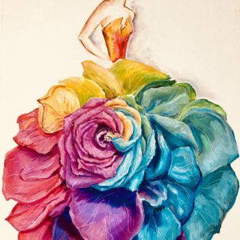 「Woman in roses」というタイトルの絵画 Lusy Akopovaによって, オリジナルのアートワーク, オイル