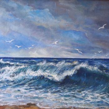 Painting titled "Morning at sea" by Lusy Akopova, Original Artwork, Oil