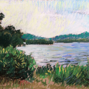 Dessin intitulée "Lac de Léon" par Lutin, Œuvre d'art originale, Pastel