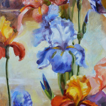 Ζωγραφική με τίτλο "Iris Flower" από Lutokhina, Αυθεντικά έργα τέχνης, Λάδι