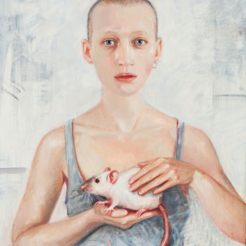 Pittura intitolato "Girl with a rat" da Lutokhina, Opera d'arte originale, Olio