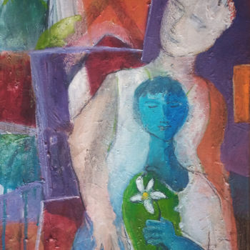 Картина под названием "Figure à l'enfant" - Tâm Luu Van, Подлинное произведение искусства, Масло Установлен на Деревянная ра…