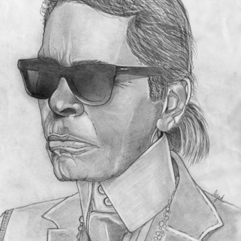 Dessin intitulée "Karl Lagerfeld" par Eric Schroedel, Œuvre d'art originale, Graphite