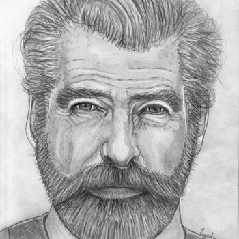 Drawing titled "Pierce Brosnan" by Eric Schroedel, Original Artwork, Graphite