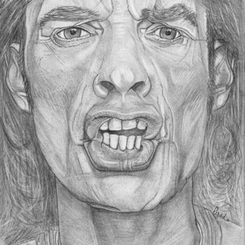 Zeichnungen mit dem Titel "Mick Jagger" von Eric Schroedel, Original-Kunstwerk, Graphit