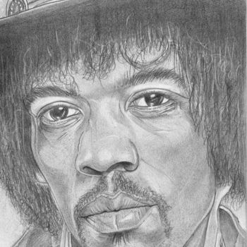 Dessin intitulée "Jimi Hendrix" par Eric Schroedel, Œuvre d'art originale, Graphite