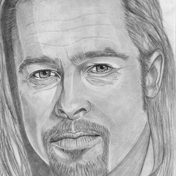 제목이 "Brad Pitt"인 그림 Eric Schroedel로, 원작, 흑연