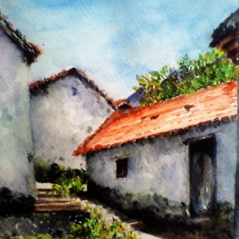 Peinture intitulée "Ruelle de Kabylie '…" par Lyazid Chikdene, Œuvre d'art originale, Aquarelle