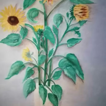 Painting titled "Tournesol" by Lydia Jean, Original Artwork, Oil Mounted on Wood Stretcher frame