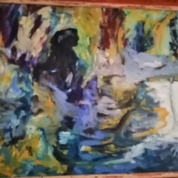Painting titled "Bain de nuit" by Lydia Jean, Original Artwork, Oil Mounted on Wood Stretcher frame