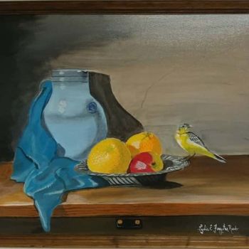 Painting titled "Small bird and frui…" by Lydia Freytes, Original Artwork, Acrylic