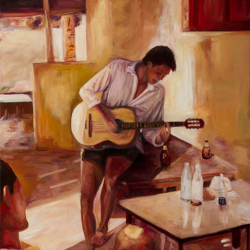 Painting titled "The Guitarist" by Lydia Pepin, Original Artwork, Oil
