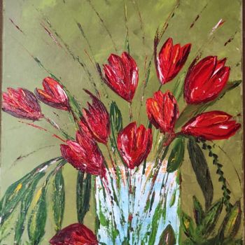 Painting titled "Tulipes" by Lydia Troussier, Original Artwork, Oil