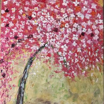 Peinture intitulée "Arbre fleuri" par Lydia Troussier, Œuvre d'art originale, Huile