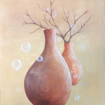 Peinture intitulée "Gros vase et ptites…" par Lydie Darnand, Œuvre d'art originale, Acrylique
