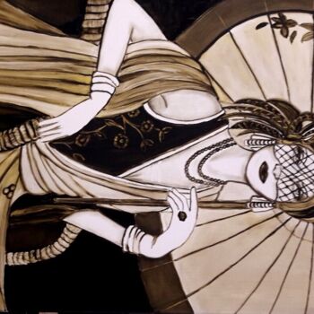 Peinture intitulée "Dame sous l ombrelle" par Lydie Frances-Ingles (dylie), Œuvre d'art originale, Huile