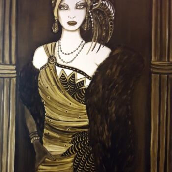 Painting titled "Femme raffinée 1930" by Lydie Frances-Ingles (dylie), Original Artwork, Oil Mounted on Wood Stretcher frame