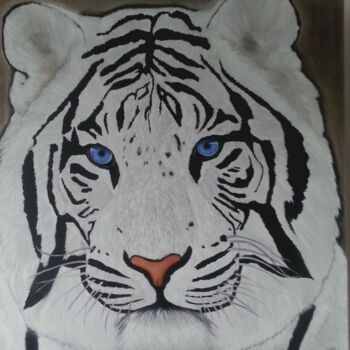 Peinture intitulée "TIGRE BLANC" par Lydie Frances-Ingles (dylie), Œuvre d'art originale, Huile Monté sur Châssis en bois