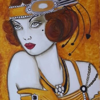 Painting titled "Femme "Charlestonne"" by Lydie Frances-Ingles (dylie), Original Artwork, Oil Mounted on Wood Stretcher frame