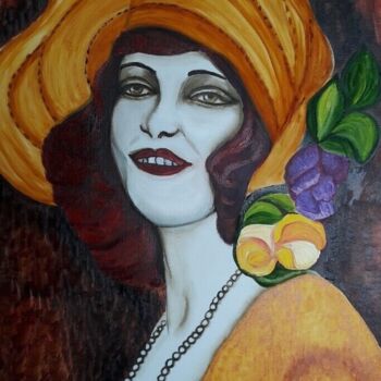 Painting titled "Jeune femme années…" by Lydie Frances-Ingles (dylie), Original Artwork, Oil Mounted on Wood Stretcher frame