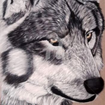 Painting titled "Loup "Madadh-Allaid…" by Lydie Frances-Ingles (dylie), Original Artwork, Oil Mounted on Wood Stretcher frame