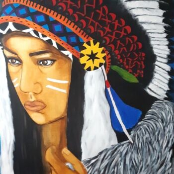Peinture intitulée "Amérindienne  "Mata"" par Lydie Frances-Ingles (dylie), Œuvre d'art originale, Huile Monté sur Châssis e…