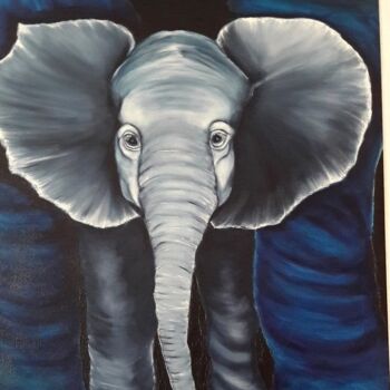 Painting titled "Elephanteau" by Lydie Frances-Ingles (dylie), Original Artwork, Oil Mounted on Wood Stretcher frame