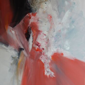 Peinture intitulée "Elle en robe rouge" par Lydie Massou, Œuvre d'art originale, Huile Monté sur Châssis en bois