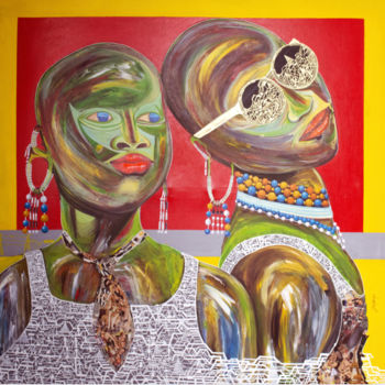 Peinture intitulée "Les inséparables" par L.Mbiye, Œuvre d'art originale, Acrylique