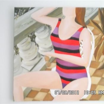 Peinture intitulée "femme au maillot ra…" par Lyl, Œuvre d'art originale