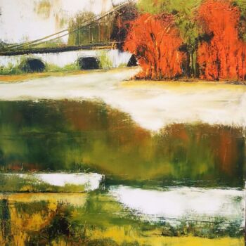 Painting titled "Paysage de Loire" by 'Lyn', Original Artwork, Oil Mounted on Wood Stretcher frame