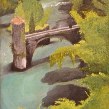 Painting titled "Le pont" by Marianne Lynch, Original Artwork, Oil