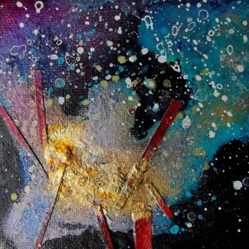 Collages intitolato "Red rods within neb…" da Lynda Stevens, Opera d'arte originale, Collages